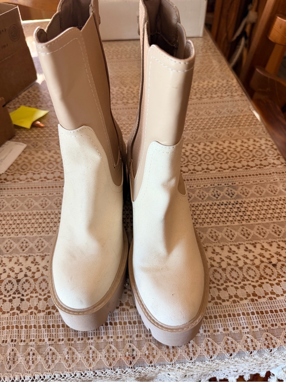 Women's Cream Platform Chelsea Boots - Lightweight Casual Style
